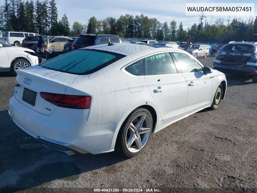 2021 Audi A5 Premium 45 VIN: WAUDACF58MA057451 Lot: 40431260