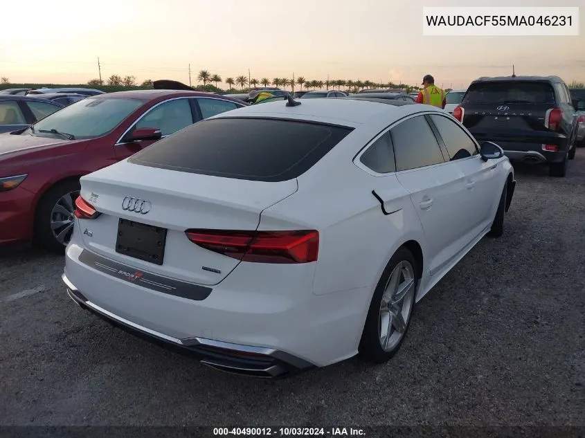 2021 Audi A5 Sportback Premium 45 Tfsi Quattro S Tronic VIN: WAUDACF55MA046231 Lot: 40490012