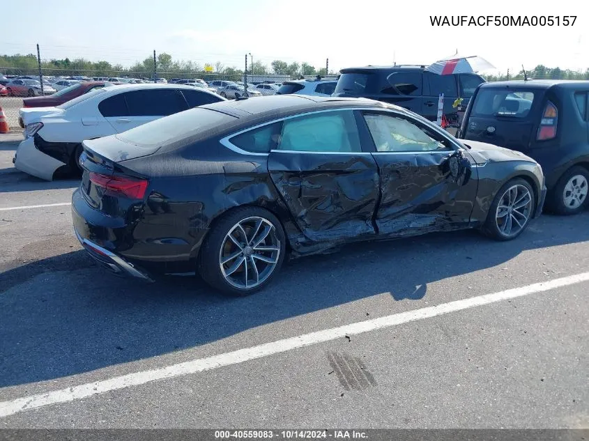 2021 Audi A5 Sportback Premium Plus 45 Tfsi Quattro S Tronic VIN: WAUFACF50MA005157 Lot: 40559083