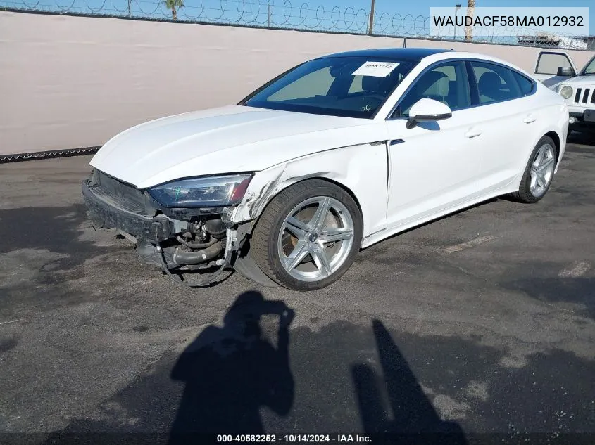 2021 Audi A5 Sportback Premium 45 VIN: WAUDACF58MA012932 Lot: 40582252