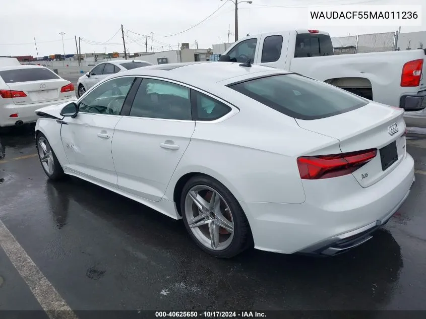 2021 Audi A5 Sportback Premium 45 Tfsi Quattro S Tronic VIN: WAUDACF55MA011236 Lot: 40625650