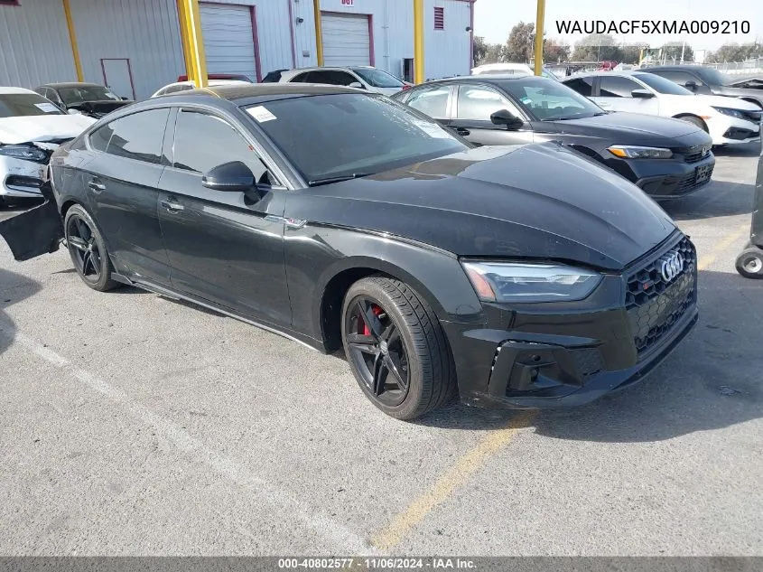 2021 Audi A5 Sportback Premium 45 Tfsi Quattro S Tronic VIN: WAUDACF5XMA009210 Lot: 40802577