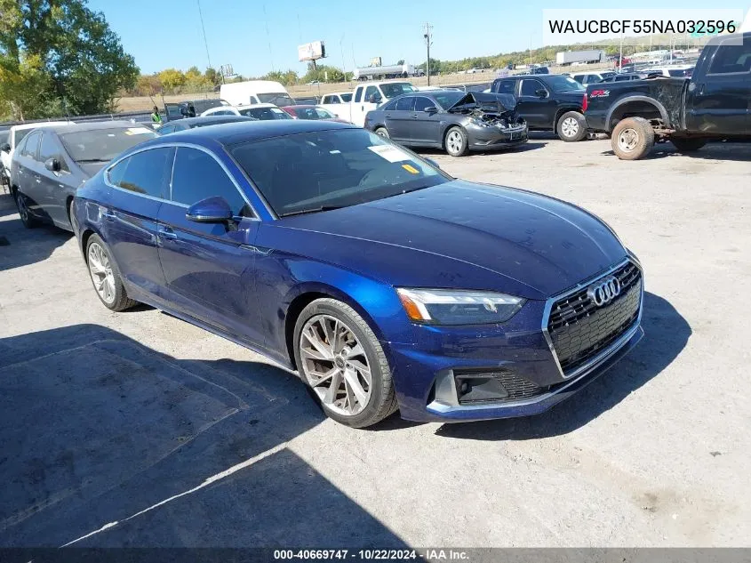 2022 Audi A5 Sportback Premium Plus 40 Tfsi Quattro S Tronic VIN: WAUCBCF55NA032596 Lot: 40669747