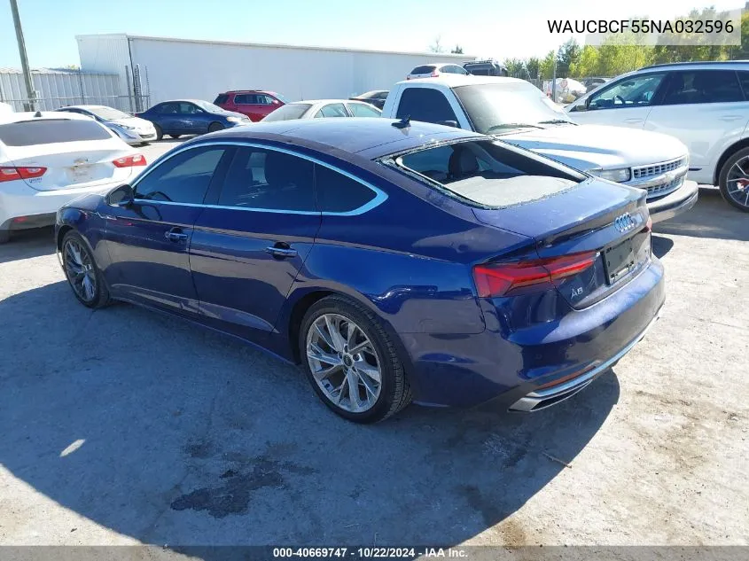 2022 Audi A5 Sportback Premium Plus 40 Tfsi Quattro S Tronic VIN: WAUCBCF55NA032596 Lot: 40669747