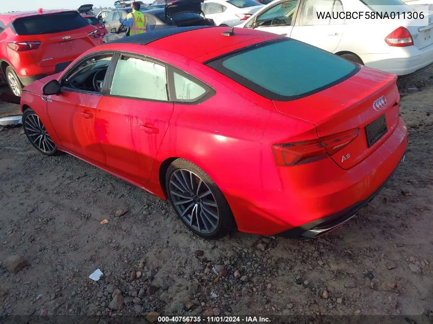 2022 Audi A5 Sportback Premium Plus 40 Tfsi Quattro S Tronic VIN: WAUCBCF58NA011306 Lot: 40756735