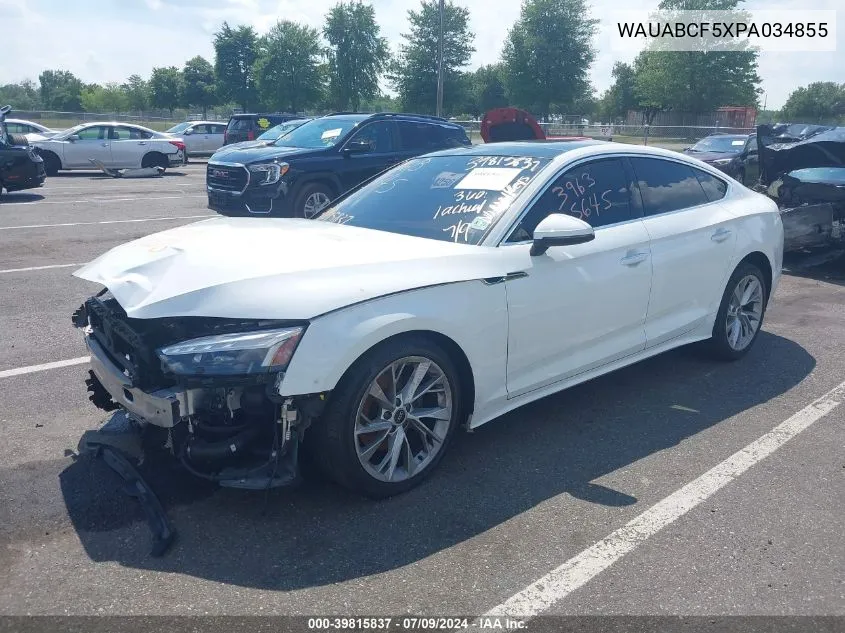 2023 Audi A5 Sportback Premium 40 Tfsi Quattro S Tronic VIN: WAUABCF5XPA034855 Lot: 39815837