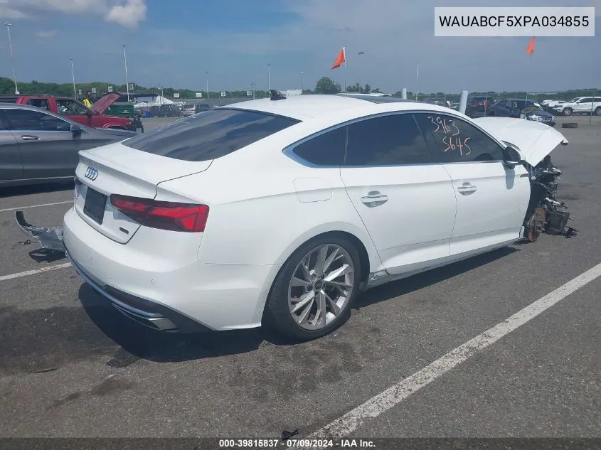 2023 Audi A5 Sportback Premium 40 Tfsi Quattro S Tronic VIN: WAUABCF5XPA034855 Lot: 39815837