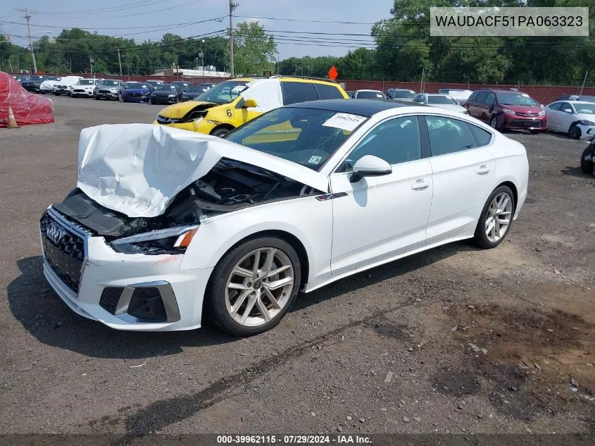 2023 Audi A5 Sportback Premium 45 Tfsi S Line Quattro S Tronic VIN: WAUDACF51PA063323 Lot: 39962115