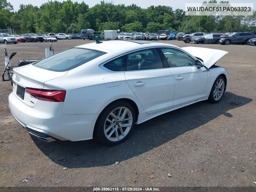 2023 Audi A5 Sportback Premium 45 Tfsi S Line Quattro S Tronic VIN: WAUDACF51PA063323 Lot: 39962115