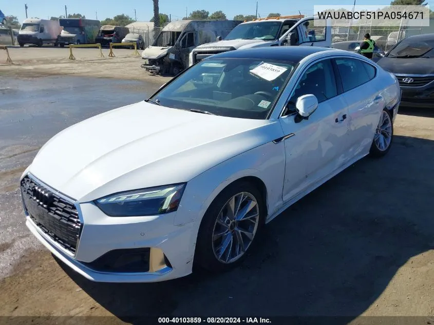 2023 Audi A5 Sportback Premium 40 Tfsi Quattro S Tronic VIN: WAUABCF51PA054671 Lot: 40103859