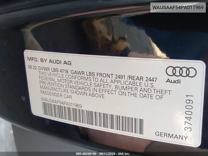 WAUSAAF54PA011969 2023 Audi A5 Premium 45 Tfsi S Line Quattro S Tronic