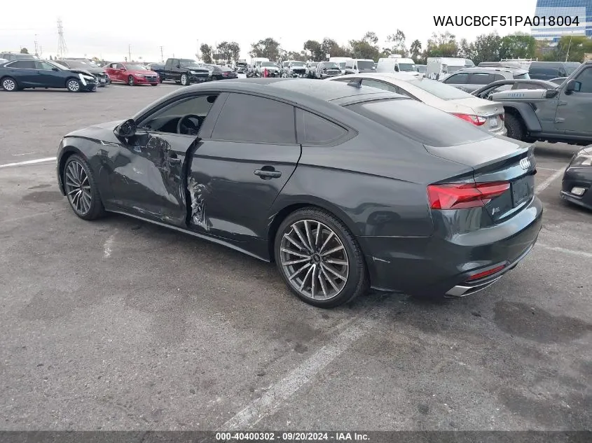 2023 Audi A5 Sportback Premium Plus 40 Tfsi Quattro S Tronic VIN: WAUCBCF51PA018004 Lot: 40400302