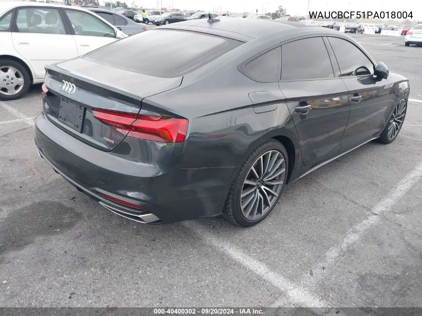 2023 Audi A5 Sportback Premium Plus 40 Tfsi Quattro S Tronic VIN: WAUCBCF51PA018004 Lot: 40400302