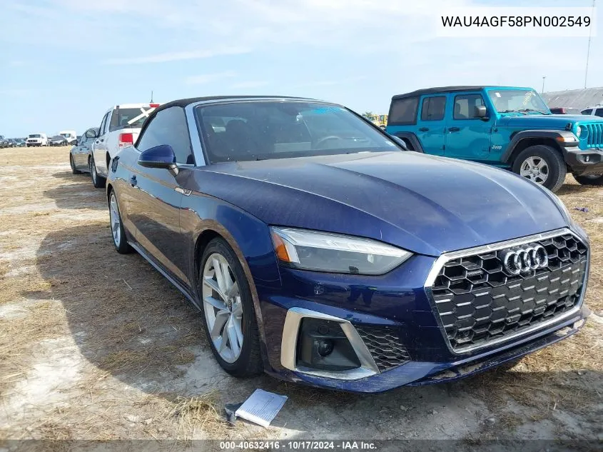 2023 Audi A5 Cabriolet Premium Plus 45 Tfsi S Line Quattro S Tronic VIN: WAU4AGF58PN002549 Lot: 40632416