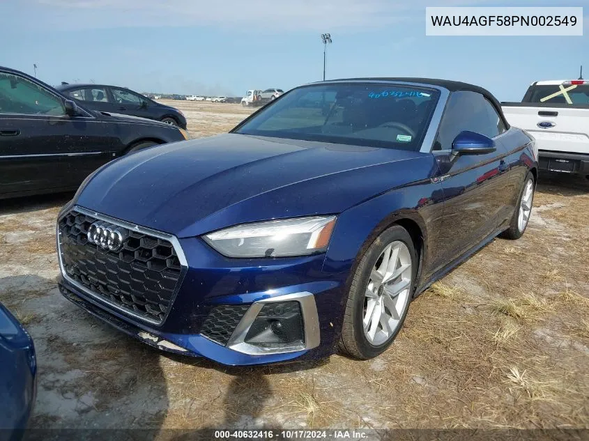 2023 Audi A5 Cabriolet Premium Plus 45 Tfsi S Line Quattro S Tronic VIN: WAU4AGF58PN002549 Lot: 40632416