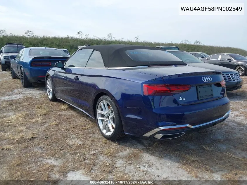 2023 Audi A5 Cabriolet Premium Plus 45 Tfsi S Line Quattro S Tronic VIN: WAU4AGF58PN002549 Lot: 40632416