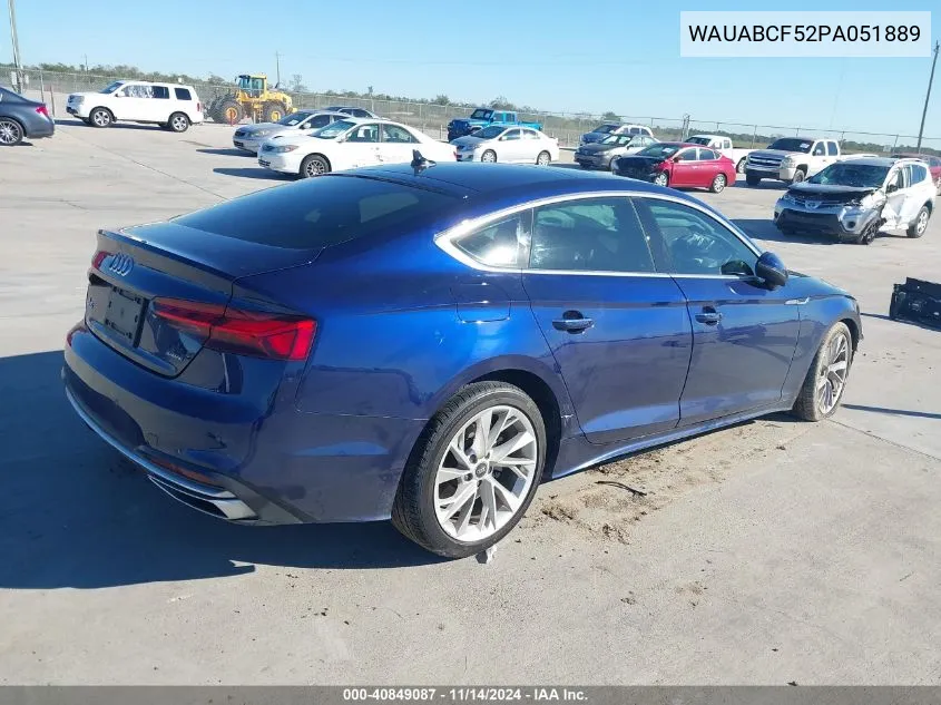 2023 Audi A5 Sportback Premium 40 Tfsi Quattro S Tronic VIN: WAUABCF52PA051889 Lot: 40849087