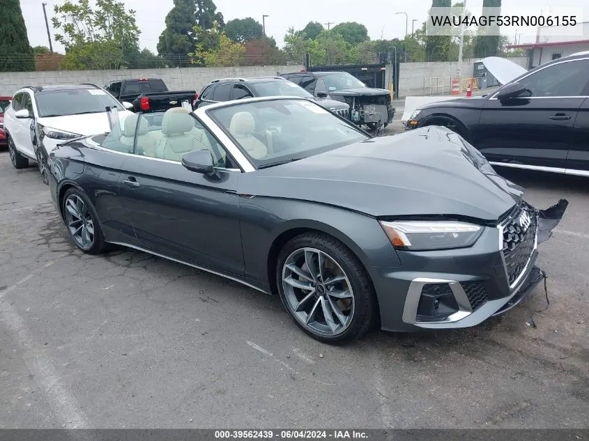 2024 Audi A5 Cabriolet Premium Plus 45 Tfsi S Line Quattro S Tronic VIN: WAU4AGF53RN006155 Lot: 39562439