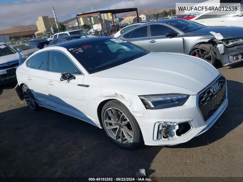 2024 Audi A5 Sportback Premium Plus 45 Tfsi Quattro S Tronic VIN: WAUFACF54RA012538 Lot: 40153202