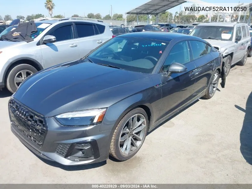 2024 Audi A5 Sportback Premium 45 Tfsi S Line Quattro S Tronic VIN: WAUDACF52RA110250 Lot: 40225929