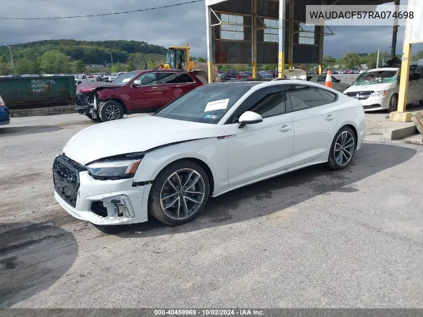 2024 Audi A5 Sportback Premium 45 Tfsi S Line Quattro S Tronic VIN: WAUDACF57RA074698 Lot: 40459969