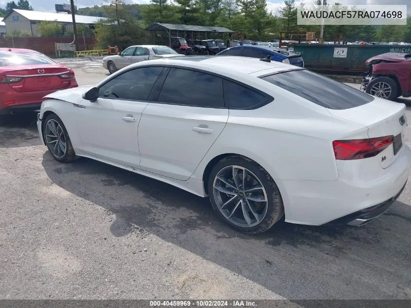 2024 Audi A5 Sportback Premium 45 Tfsi S Line Quattro S Tronic VIN: WAUDACF57RA074698 Lot: 40459969