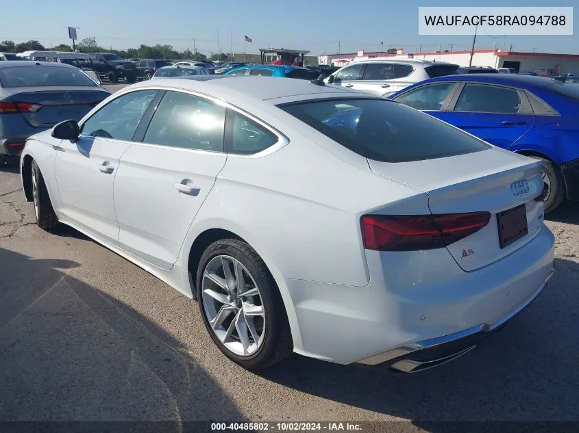 2024 Audi A5 Sportback Premium Plus 45 Tfsi Quattro S Tronic VIN: WAUFACF58RA094788 Lot: 40485802