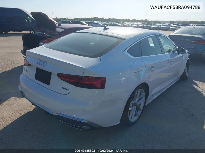 2024 Audi A5 Sportback Premium Plus 45 Tfsi Quattro S Tronic VIN: WAUFACF58RA094788 Lot: 40485802