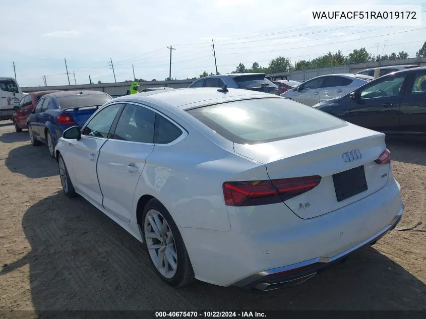 2024 Audi A5 Sportback Premium Plus 45 Tfsi Quattro S Tronic VIN: WAUFACF51RA019172 Lot: 40675470