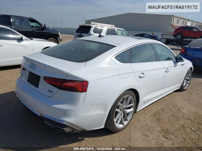 2024 Audi A5 Sportback Premium Plus 45 Tfsi Quattro S Tronic VIN: WAUFACF51RA019172 Lot: 40675470