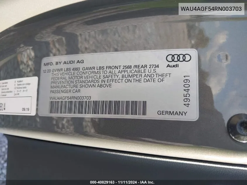 2024 Audi A5 Cabriolet Premium Plus 45 Tfsi S Line Quattro S Tronic VIN: WAU4AGF54RN003703 Lot: 40829163