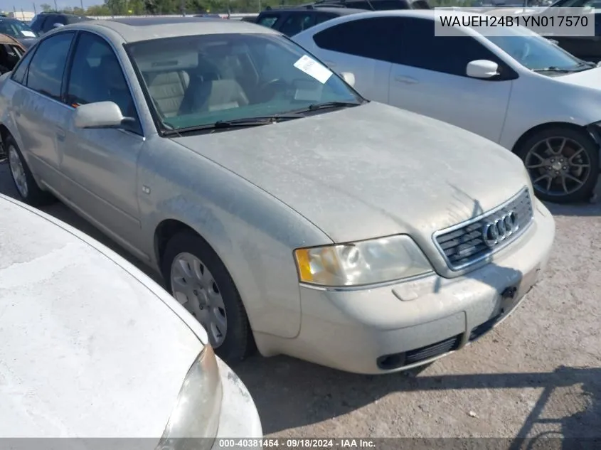 2000 Audi A6 VIN: WAUEH24B1YN017570 Lot: 40381454