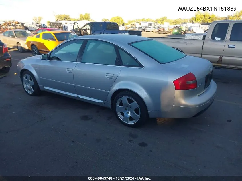 2001 Audi A6 4.2 Quattro VIN: WAUZL54BX1N151839 Lot: 40643748