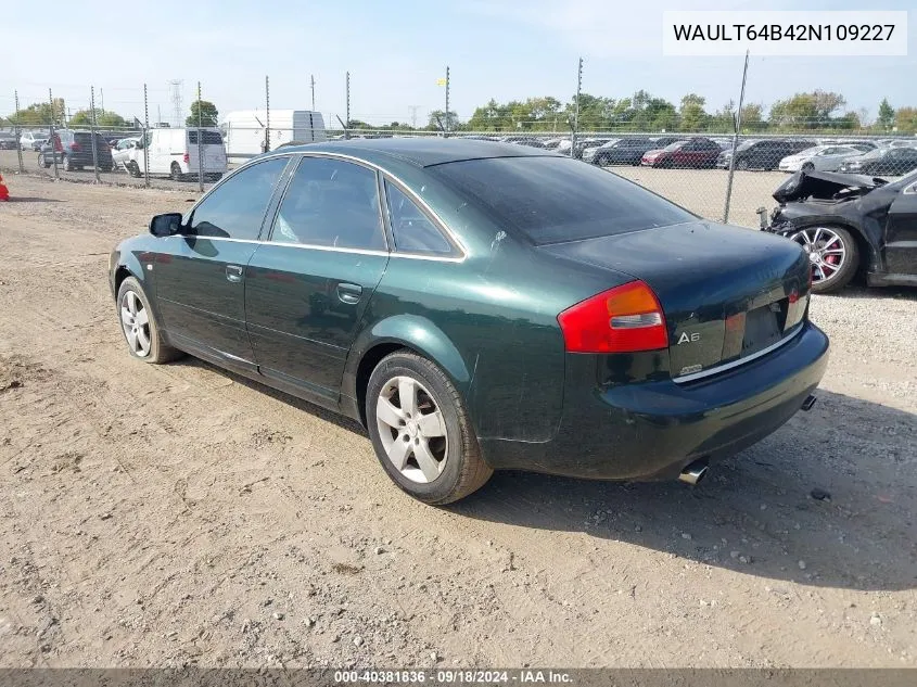 2002 Audi A6 3.0L VIN: WAULT64B42N109227 Lot: 40381836