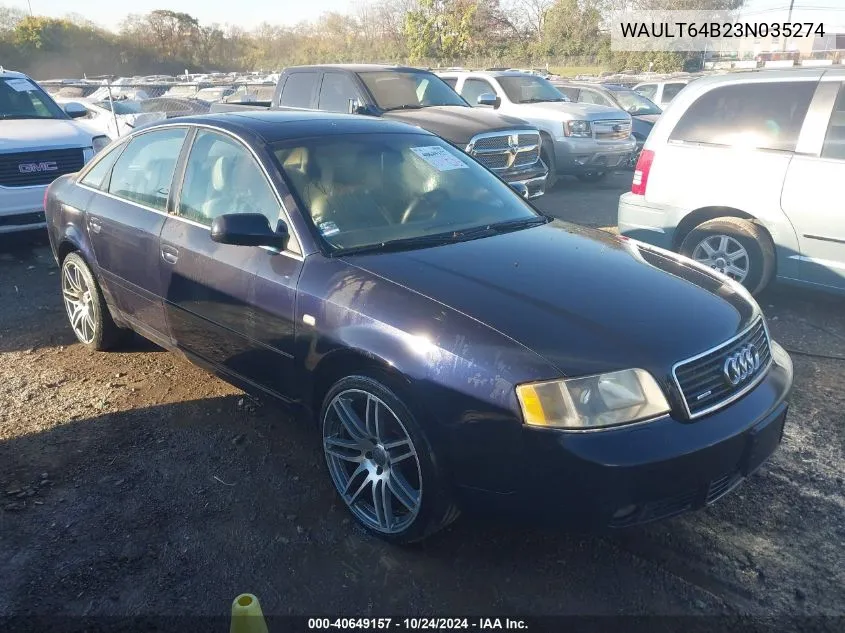 2003 Audi A6 3.0 VIN: WAULT64B23N035274 Lot: 40649157