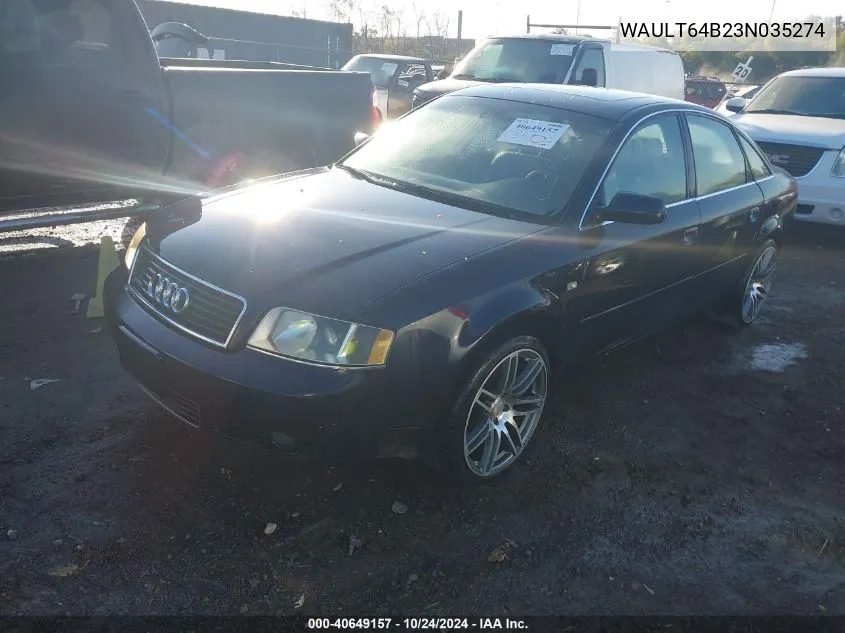 2003 Audi A6 3.0 VIN: WAULT64B23N035274 Lot: 40649157