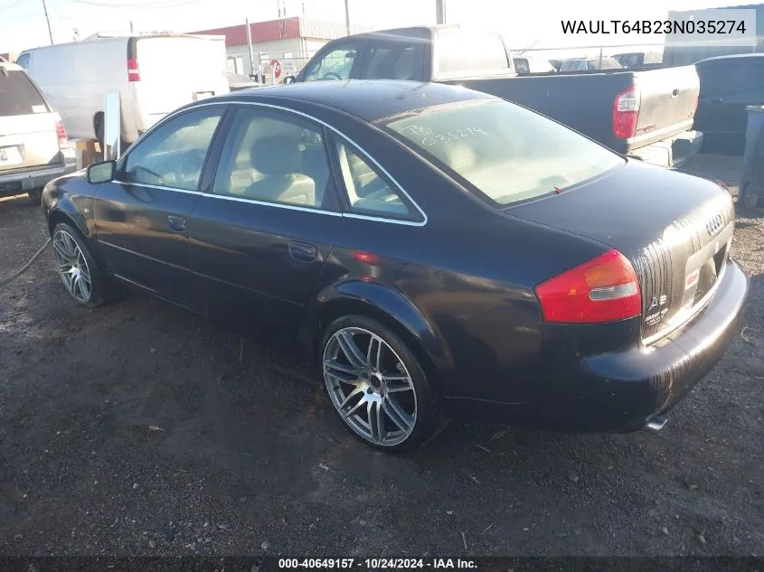 2003 Audi A6 3.0 VIN: WAULT64B23N035274 Lot: 40649157