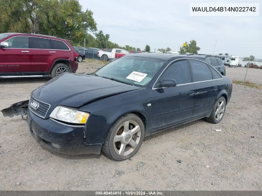 2004 Audi A6 2.7T Quattro VIN: WAULD64B14N022742 Lot: 40483415