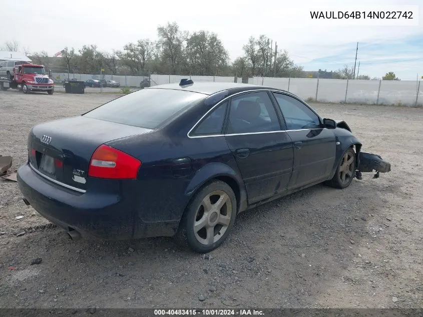 2004 Audi A6 2.7T Quattro VIN: WAULD64B14N022742 Lot: 40483415