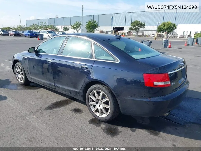 2005 Audi A6 3.2 VIN: WAUDG74FX5N104393 Lot: 40192013