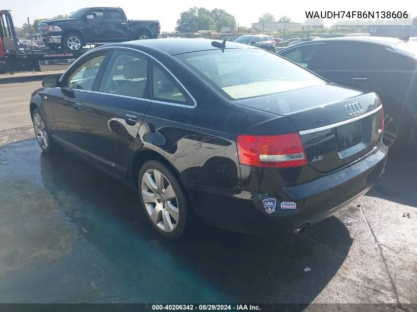 2006 Audi A6 3.2 VIN: WAUDH74F86N138606 Lot: 40206342