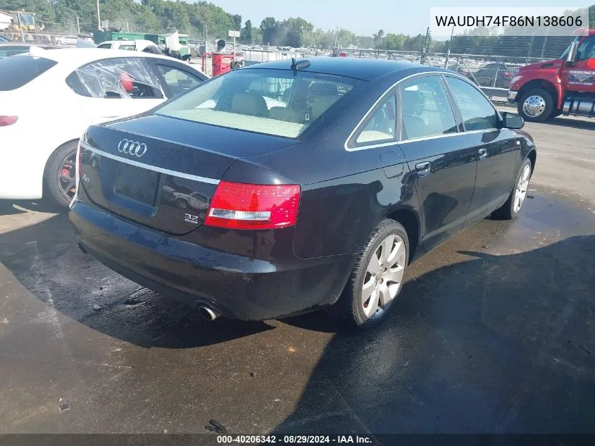 2006 Audi A6 3.2 VIN: WAUDH74F86N138606 Lot: 40206342