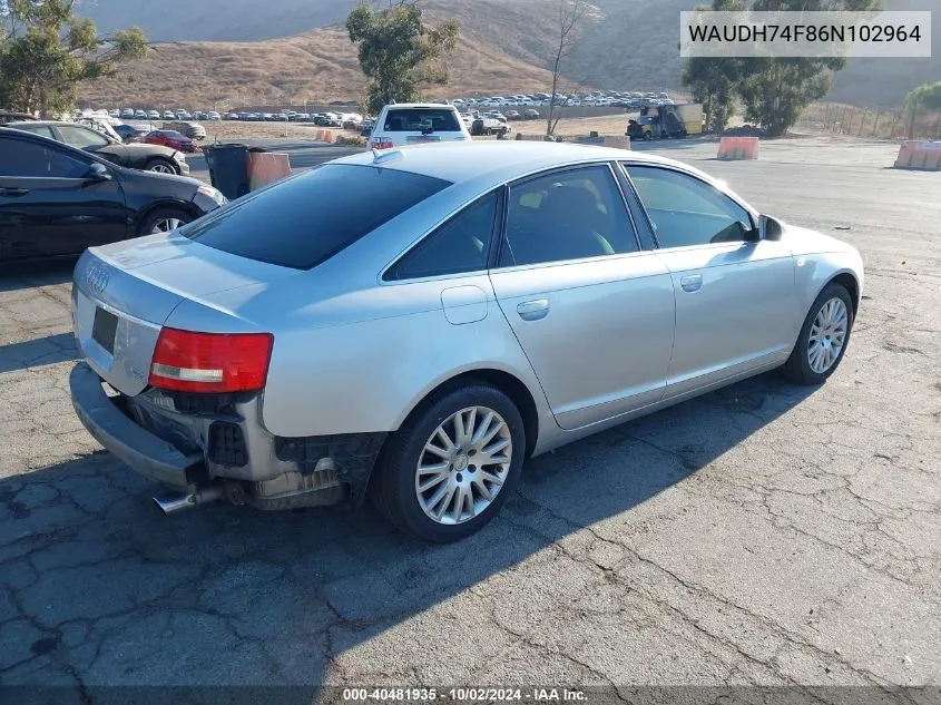 2006 Audi A6 3.2 VIN: WAUDH74F86N102964 Lot: 40481935