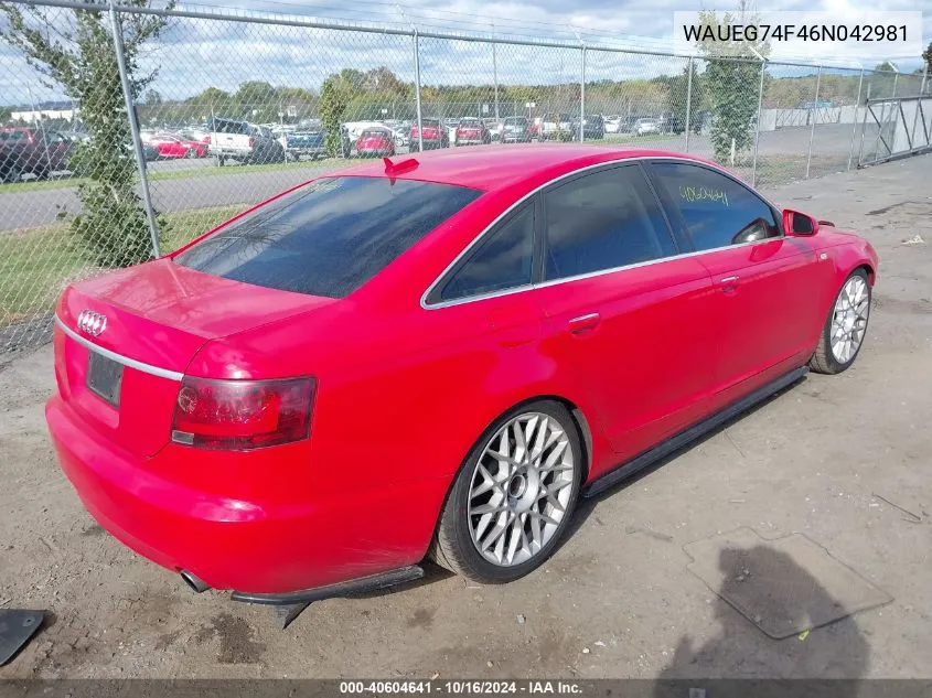 2006 Audi A6 3.2 VIN: WAUEG74F46N042981 Lot: 40604641