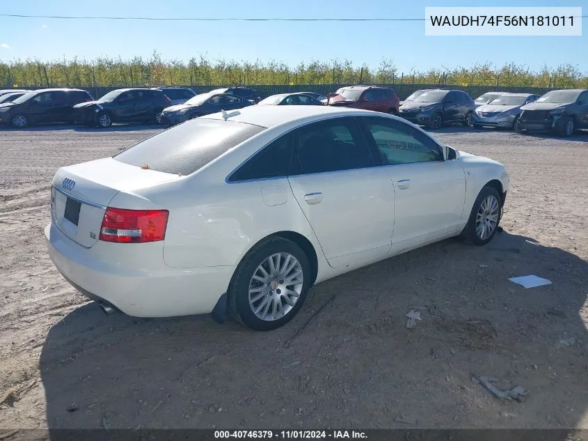 2006 Audi A6 3.2 VIN: WAUDH74F56N181011 Lot: 40746379