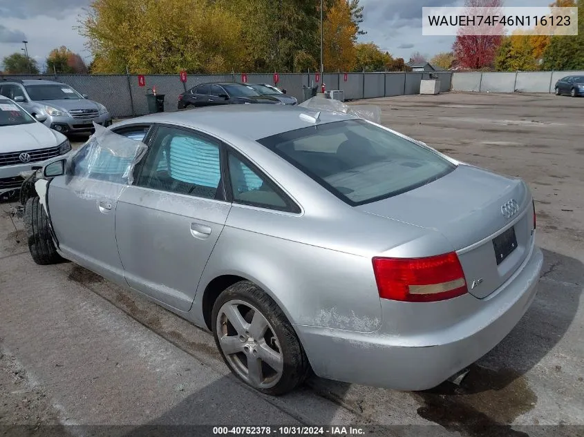 2006 Audi A6 3.2 VIN: WAUEH74F46N116123 Lot: 40752378