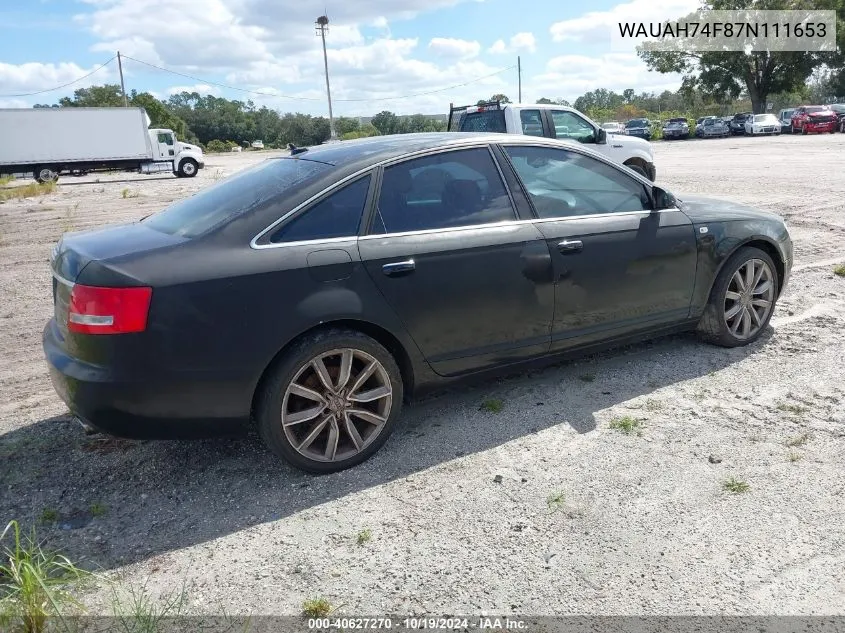 2007 Audi A6 3.2 VIN: WAUAH74F87N111653 Lot: 40627270