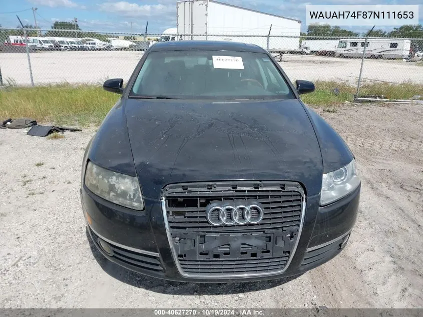 2007 Audi A6 3.2 VIN: WAUAH74F87N111653 Lot: 40627270