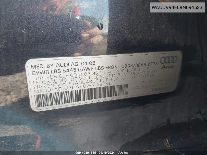 WAUDV94F68N094533 2008 Audi A6 4.2