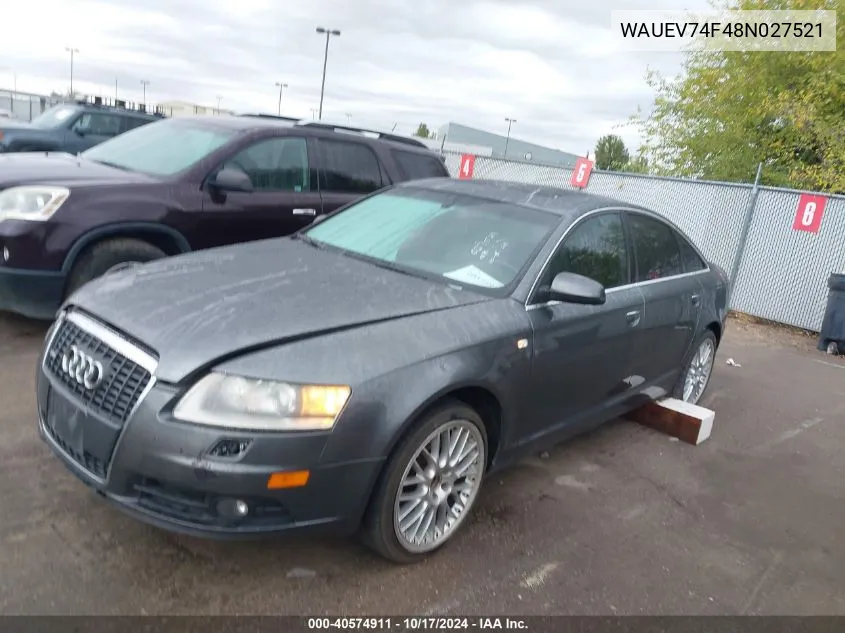 2008 Audi A6 4.2 VIN: WAUEV74F48N027521 Lot: 40574911